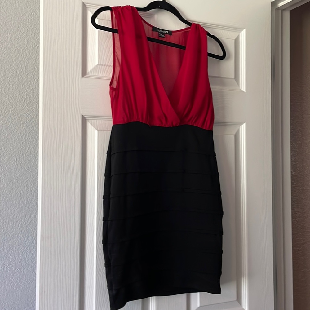 Forever 21 sheer red and black medium dress